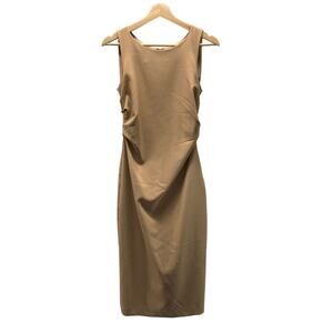 SFERA Collection Midi Pencil Fitted Ruched Dress in Tan